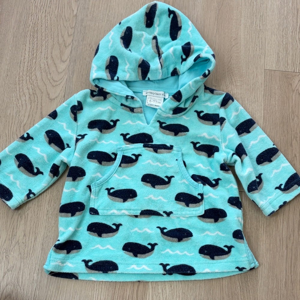 Pottery Barn Kids Baby/Toddler Whale Hooded Towel Swim Pullover